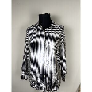 Vintage Tracy M. 100% Silk Button Top Black-And-White Striped Small Blouse
